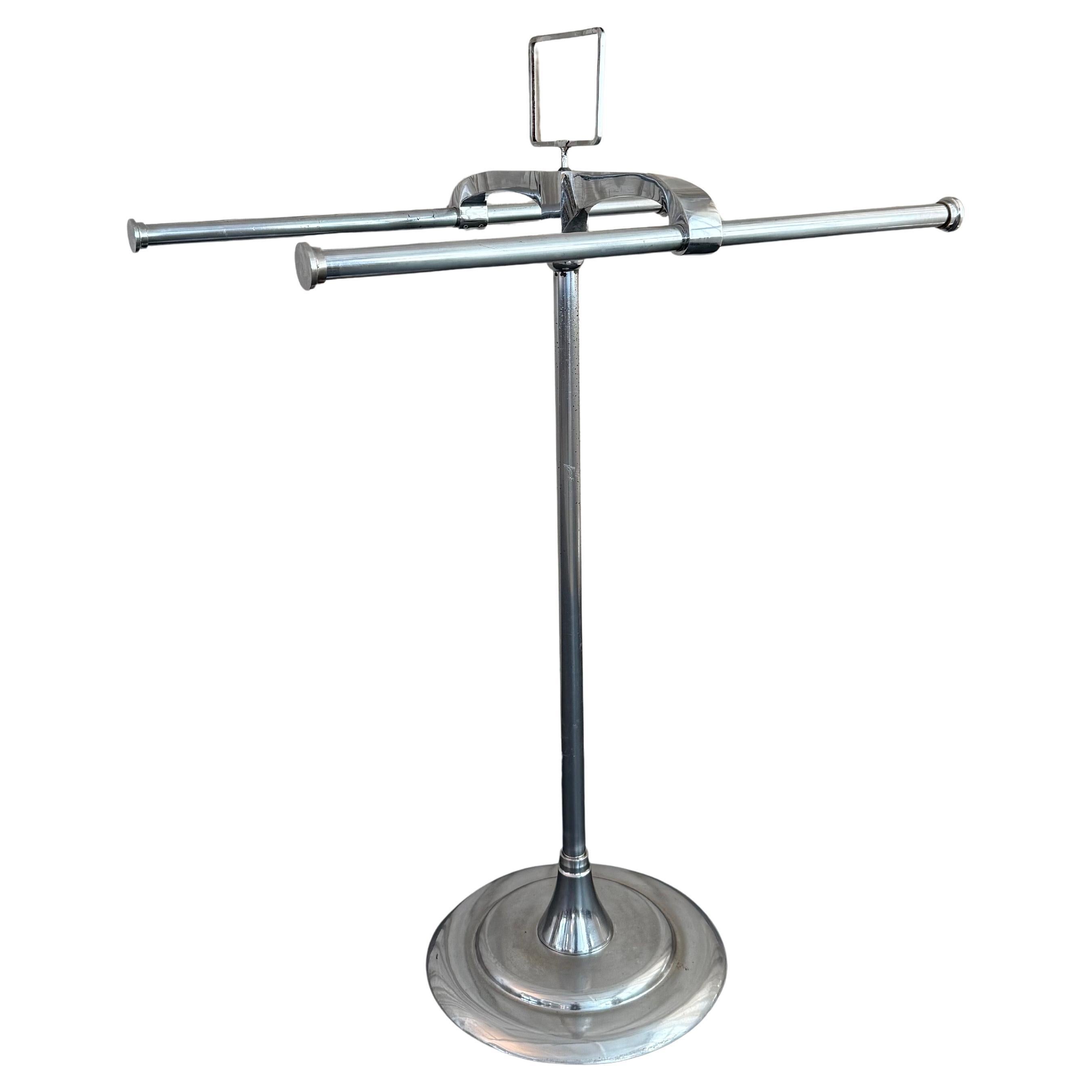 Art Deco Freestanding Double Pole Chrome Garment Rack