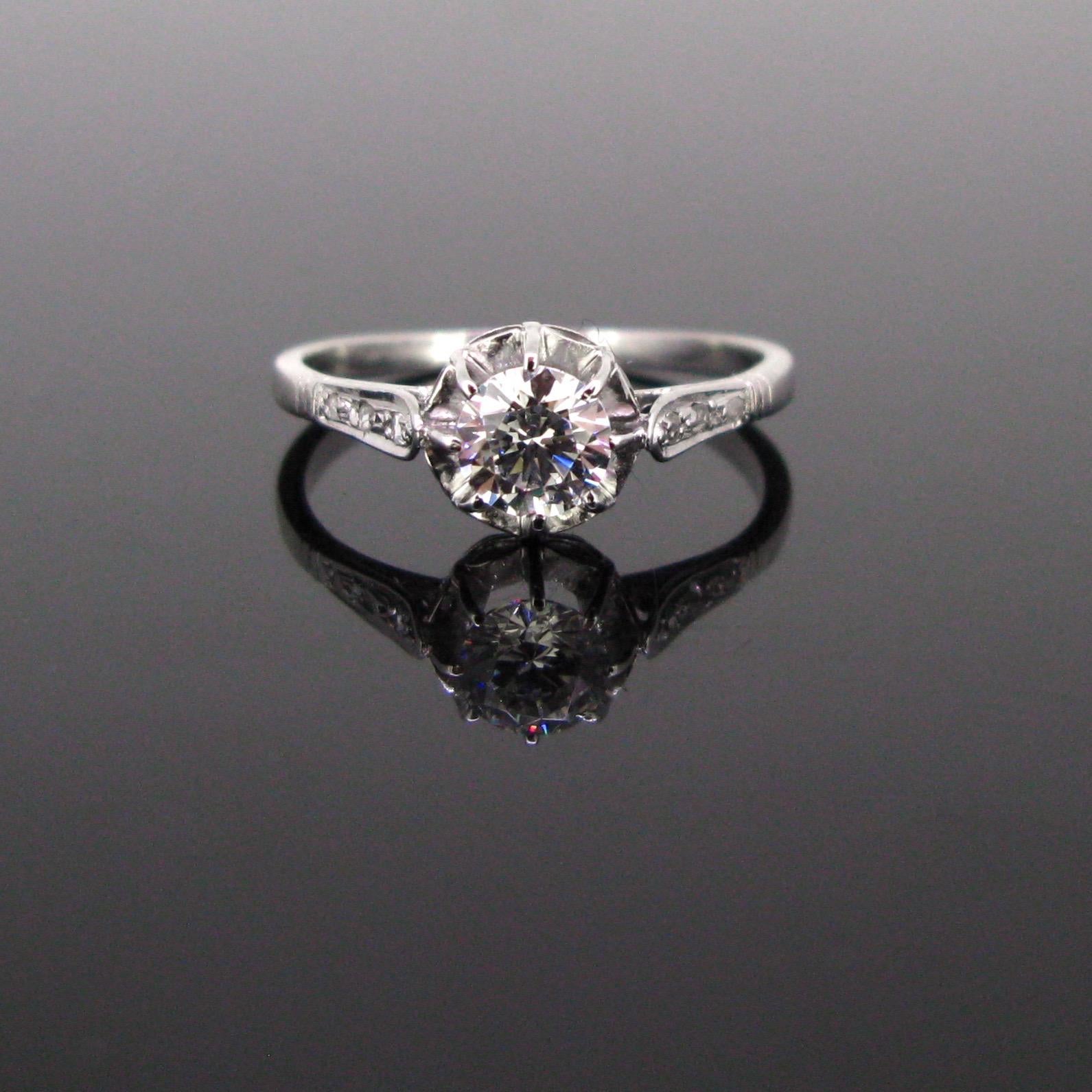 Art Deco French 0.90 Carat Diamond Solitaire Platinum Ring For Sale at ...