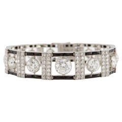 Art Deco French 14.00 Carat Total Weight Diamond and Onyx Platinum Bracelet