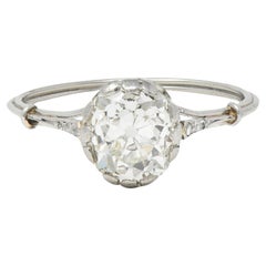 Art Deco French 1.55 CTW Old Mine Cut Diamond Platinum Vintage Engagement Ring
