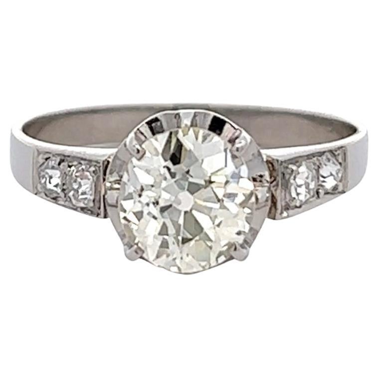 Art Deco French 1.56 Carats GIA Old European Cut Diamond Platinum Buttercup Ring