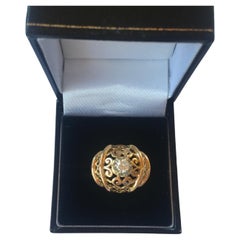 Antique Art Deco French 18 Carat Gold Dome Ring Set with a Single Diamond