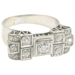 Art Deco French 18 Carat White Gold Diamond Cocktail Ring