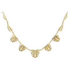 Art Deco French 18 Karat Two-Tone Gold Filigree Link Necklace 