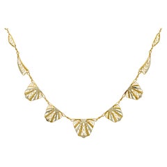 Art Deco French 18 Karat Two-Tone Gold Filigree Link Necklace