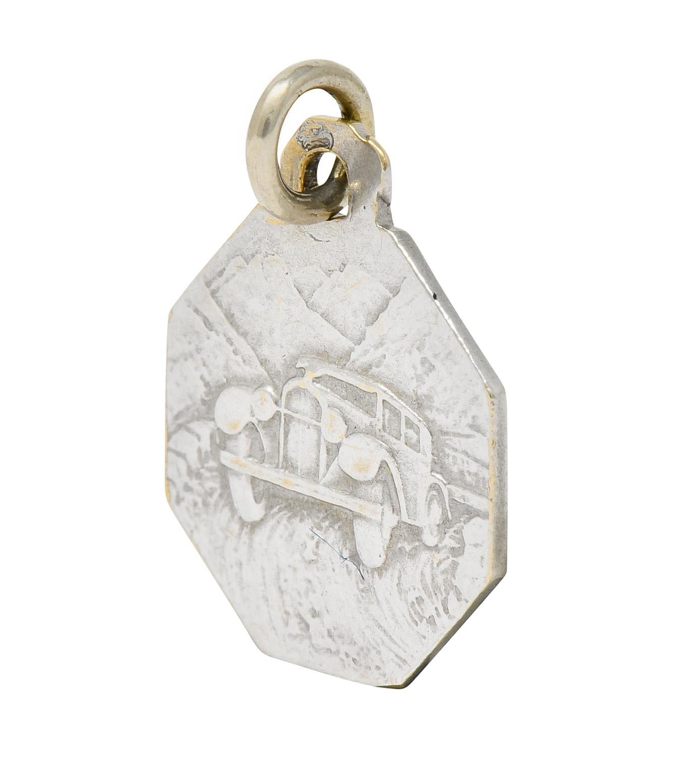 Art Deco French 18 Karat White Gold St. Christopher Charm In Excellent Condition In Philadelphia, PA