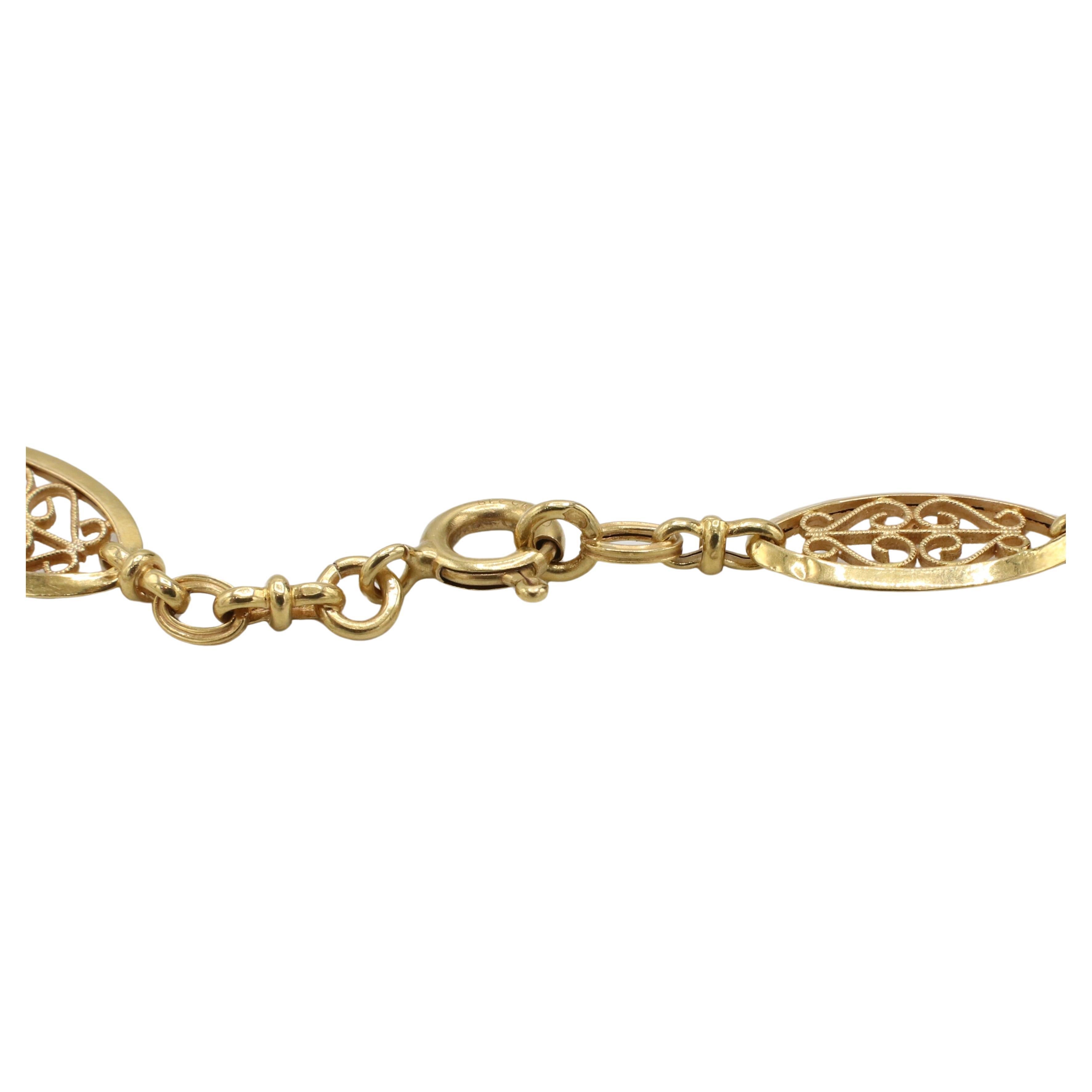 Art Deco French 18 Karat Yellow Gold Filigree Chain Link Necklace 1