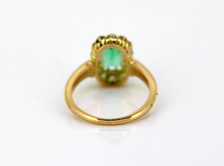 Art Deco French 18K Gold Ladies Ring with Natural Columbian Emerald and ...