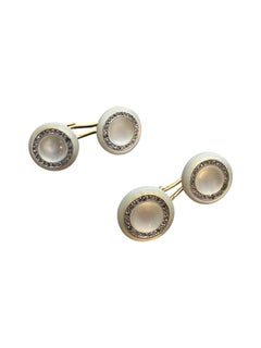 Art Deco French 18K Gold Platinum Diamond Rock Crystal Double Cufflinks