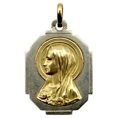 Art Deco French 18K Gold Virgin Mary or Madonna Pendant