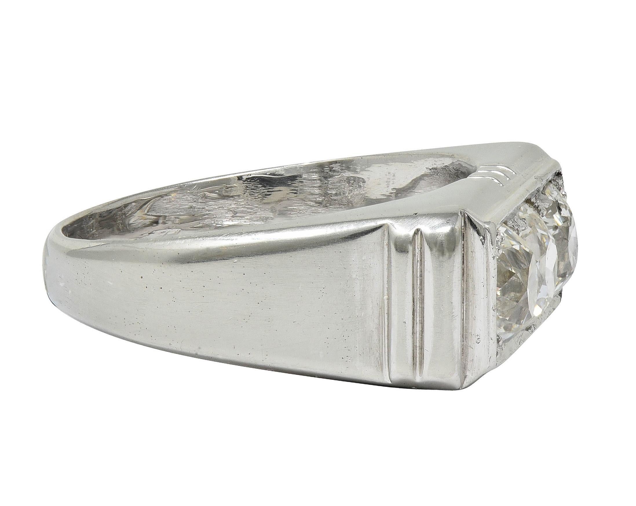 Old Mine Cut Art Deco French 2.05 CTW Old Mine Diamond Platinum Vintage Three Stone Band Ring For Sale