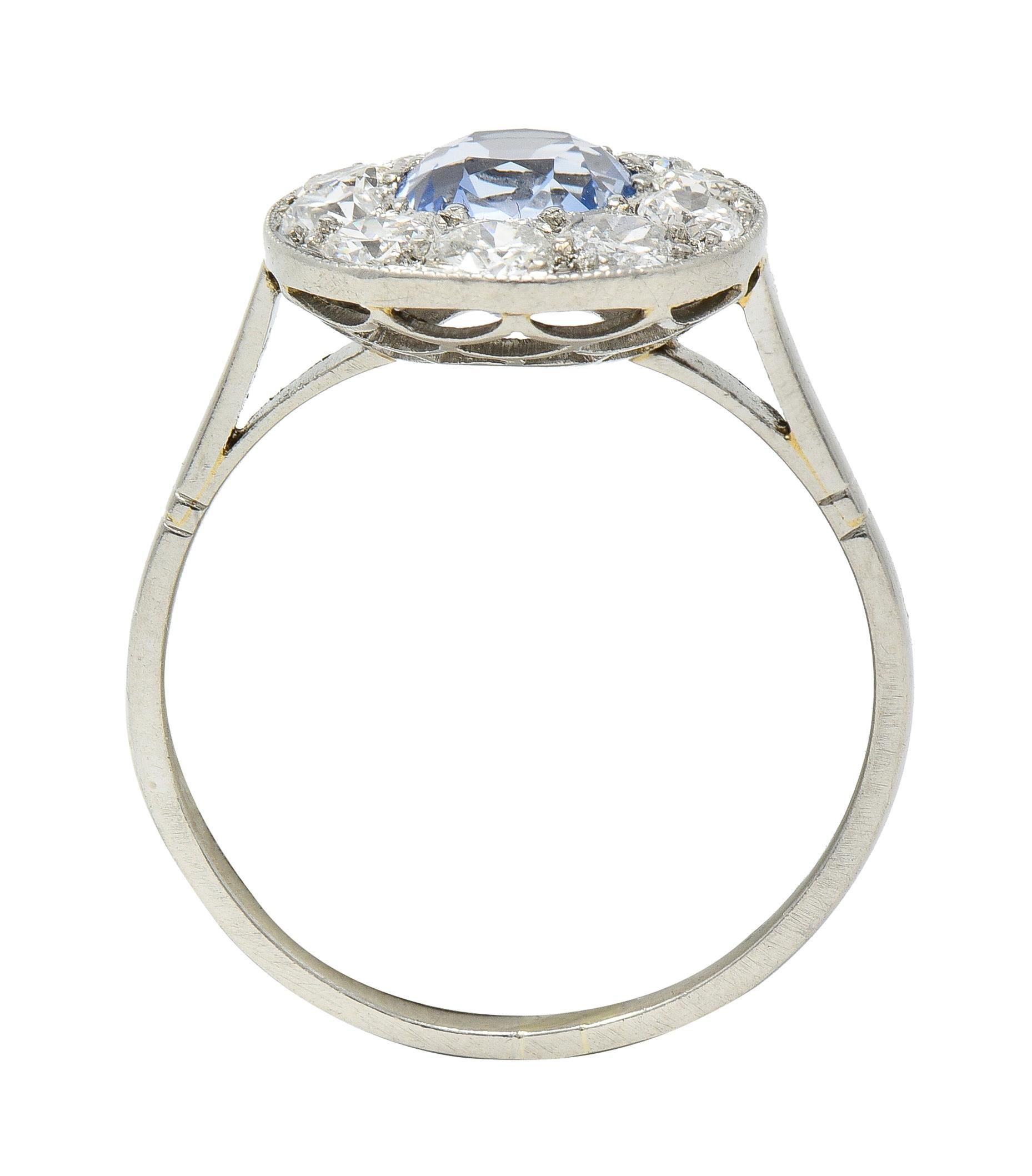 Art Deco French 2.18 CTW No Heat Sapphire Diamond Platinum Halo Ring GIA 3