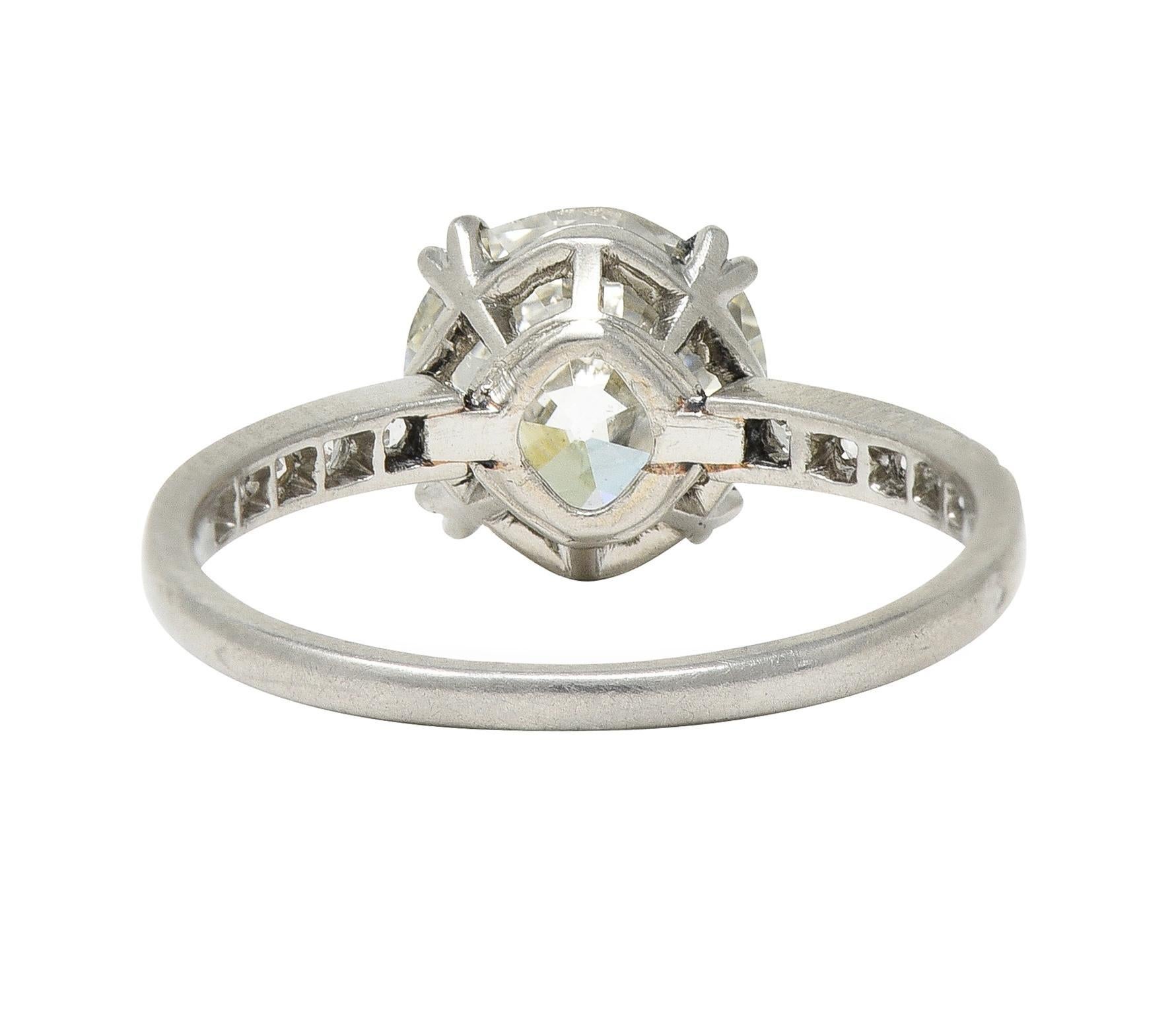 Old European Cut Art Deco French 2.21 CTW Old European Diamond Platinum Engagement Ring GIA For Sale