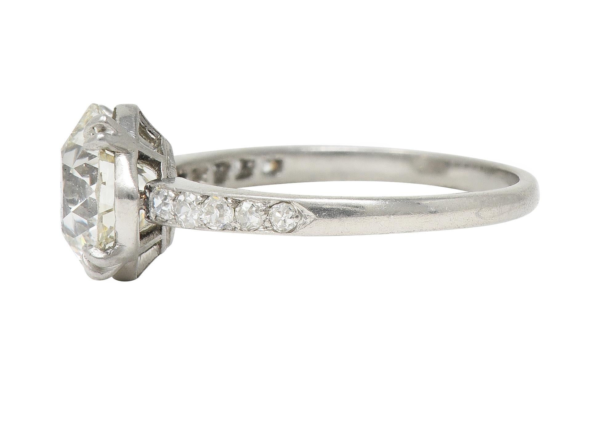 Art Deco French 2.21 CTW Old European Diamond Platinum Engagement Ring GIA In Excellent Condition For Sale In Philadelphia, PA