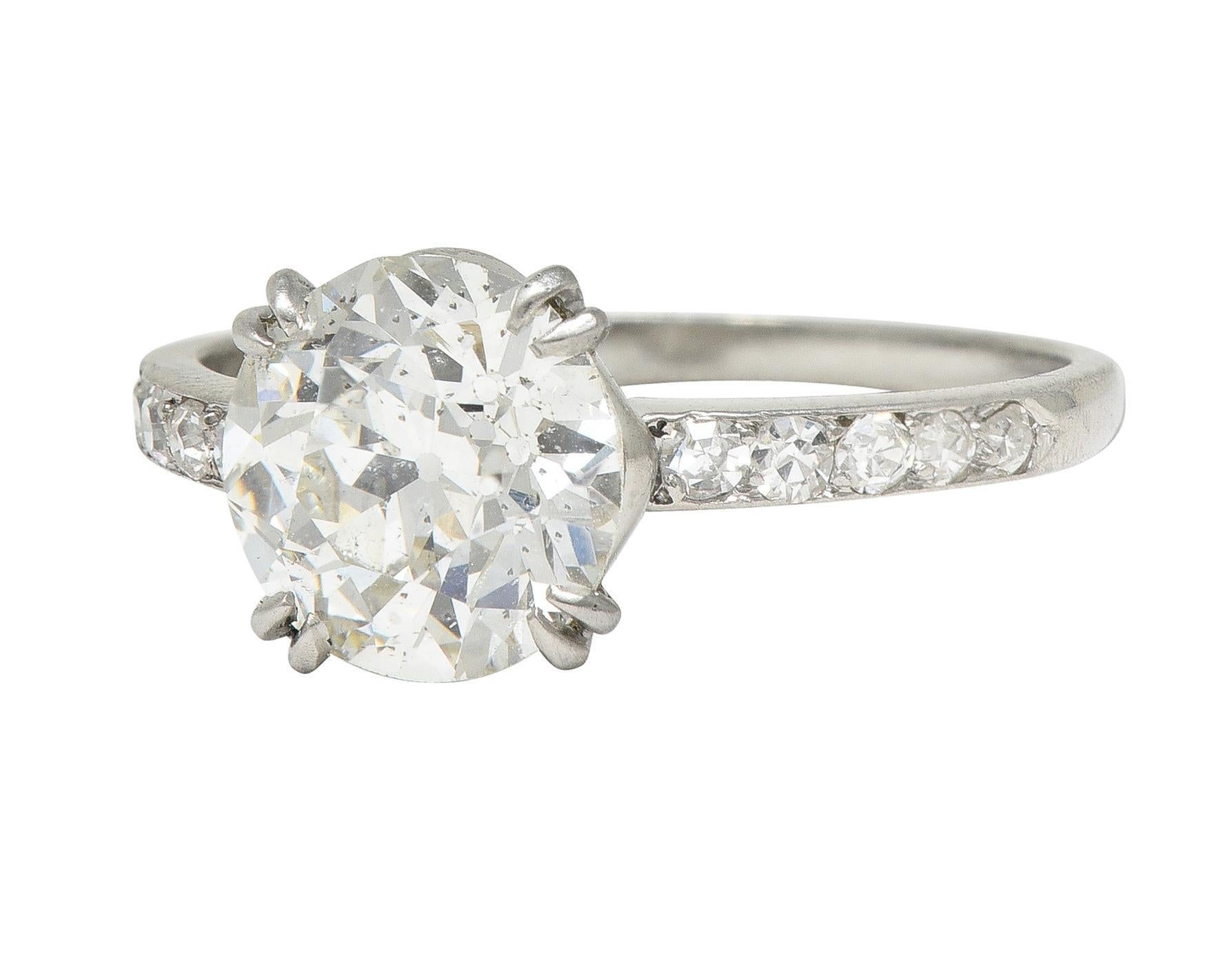Women's or Men's Art Deco French 2.21 CTW Old European Diamond Platinum Engagement Ring GIA For Sale