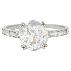 Vintage Art Deco French 2.21 CTW Old European Diamond Platinum Engagement Ring GIA