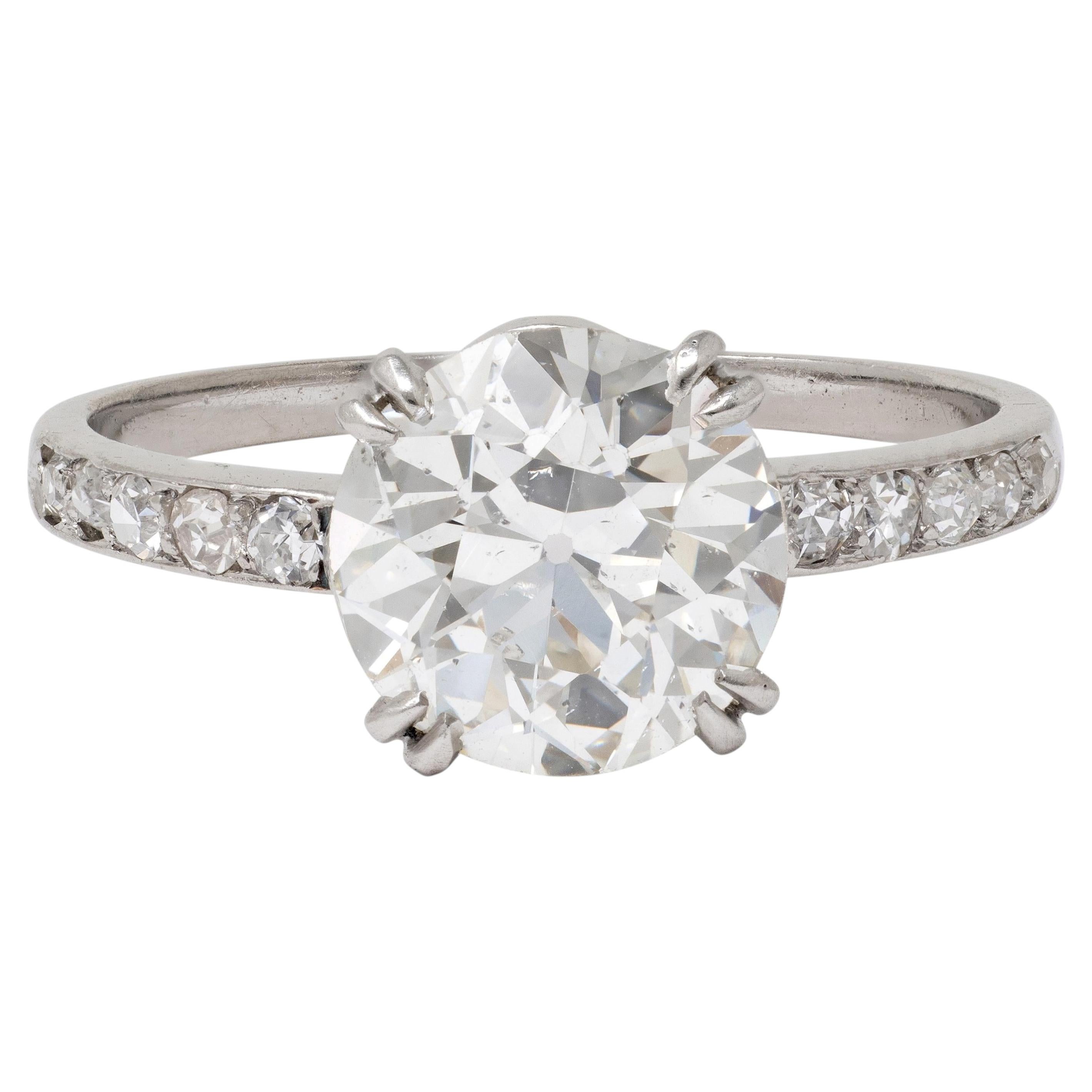 Art-Déco-Verlobungsring aus Platin mit einem alten europäischen Diamanten (2,21 Karat insgesamt) – GIA