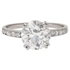 Art Deco French 2.21 CTW Old European Diamond Platinum Engagement Ring GIA