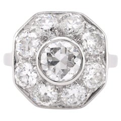 Art Deco French 2.40 Carat Total Weight Diamond Platinum Ring