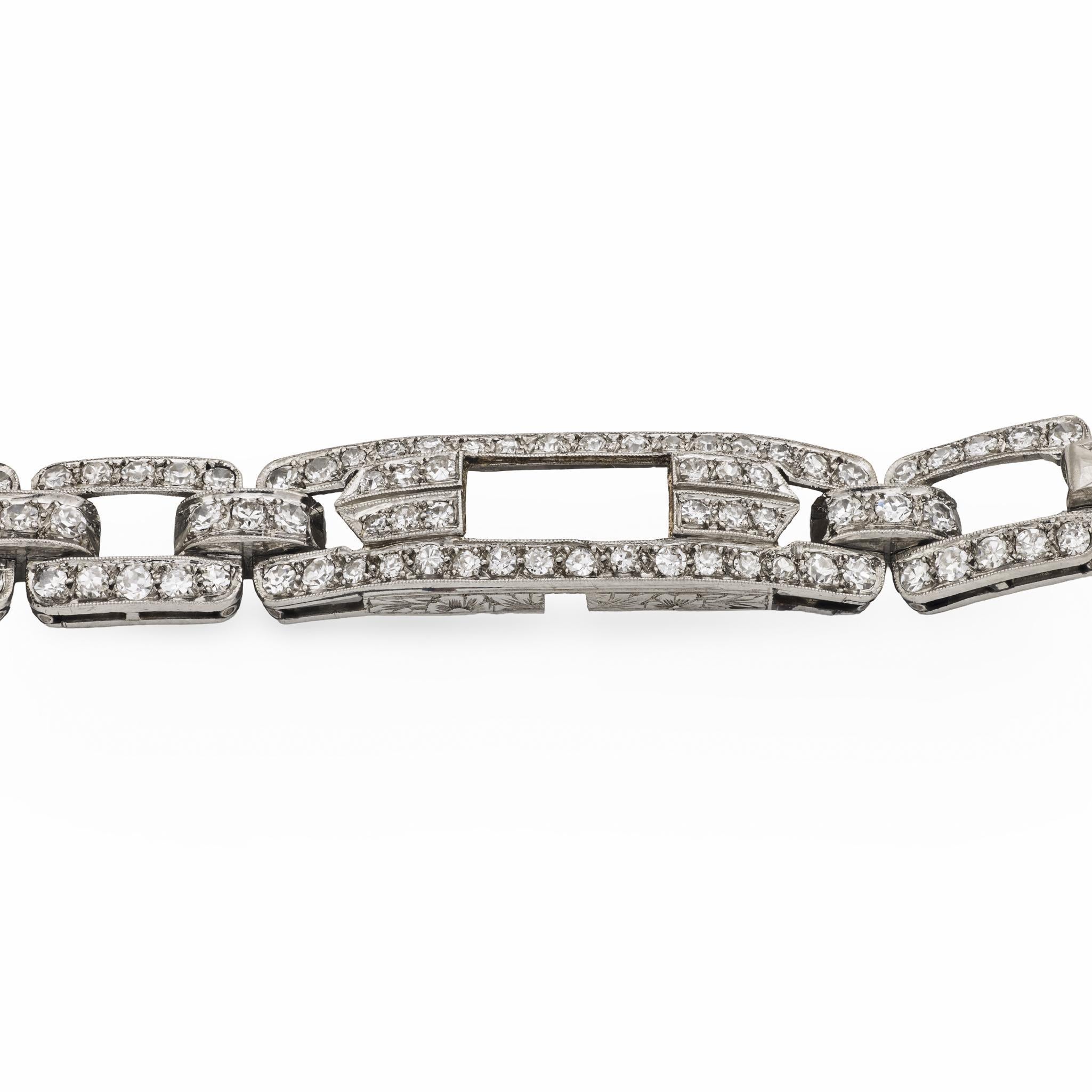 Taille simple Bracelet Art déco français en platine et diamant de 3,10 carats en vente