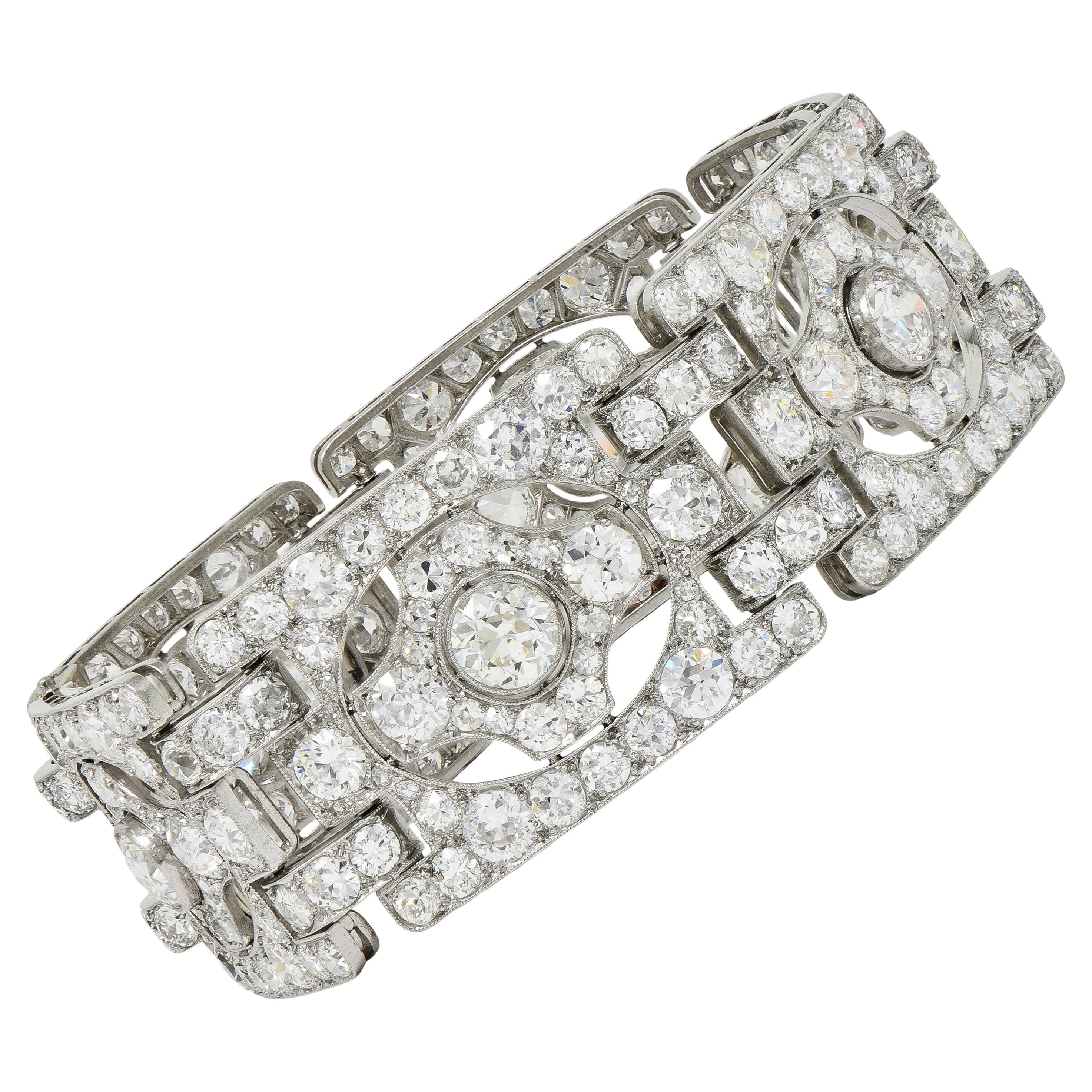 Art Deco French 39.78 CTW Diamond Platinum Vintage Geometric Panel Link Bracelet