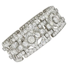 Art Deco French 39.78 CTW Diamond Platinum Vintage Geometric Panel Link Bracelet