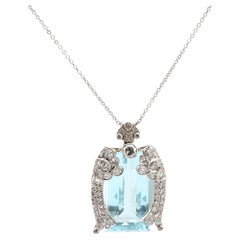 Art Deco French 42 carat aquamarine diamond platinum necklace