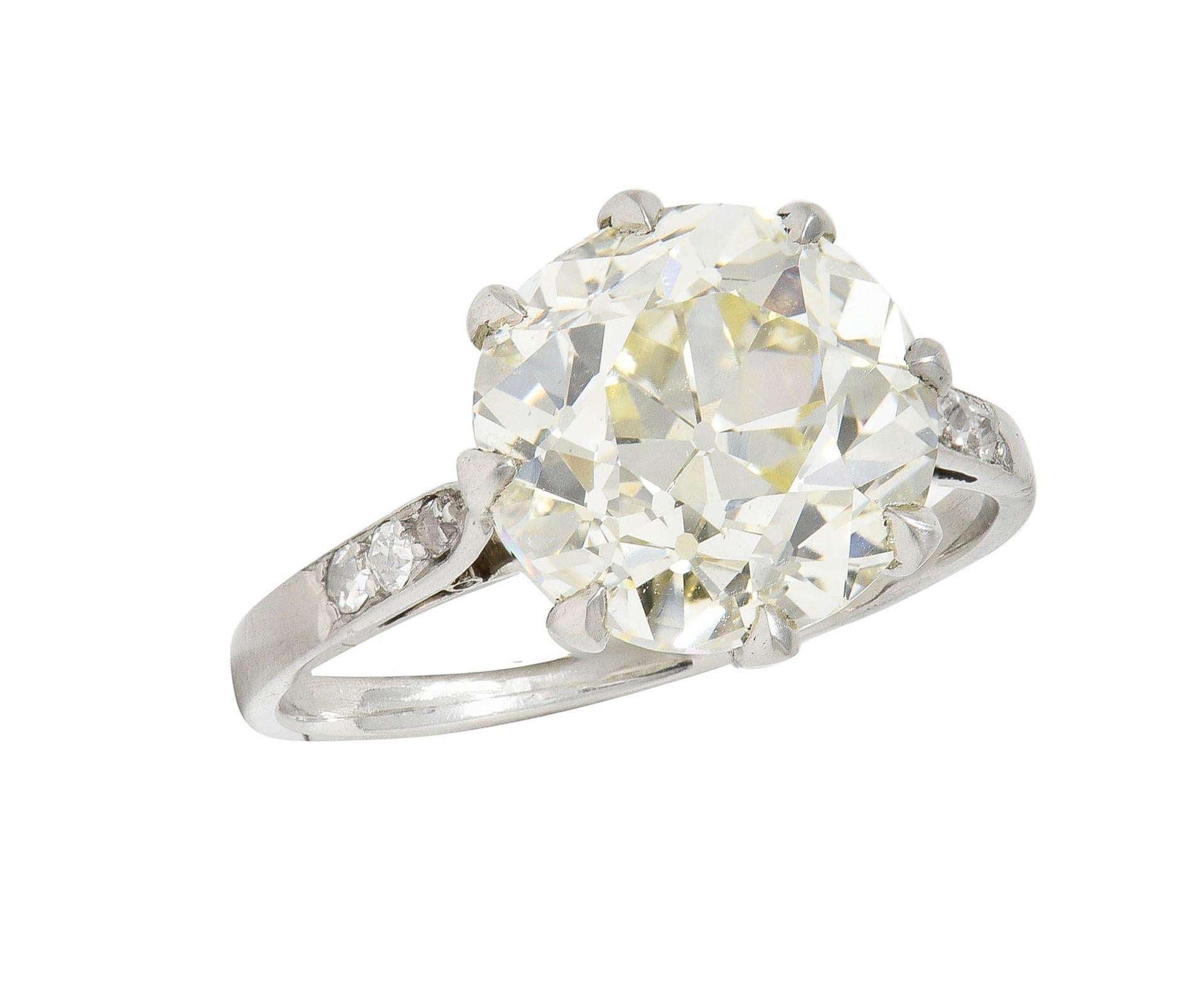 Art Deco French 4.87 CTW Old European Diamond Platinum Vintage Engagement Ring For Sale 5
