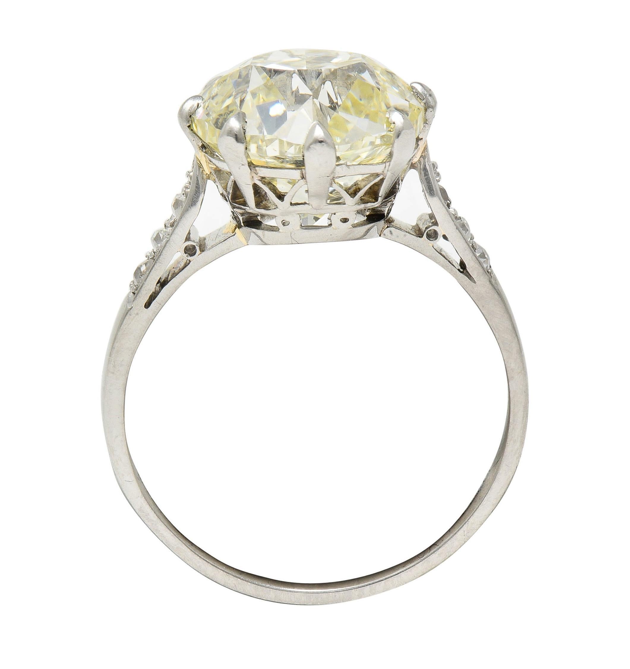 Art Deco French 4.87 CTW Old European Diamond Platinum Vintage Engagement Ring For Sale 6