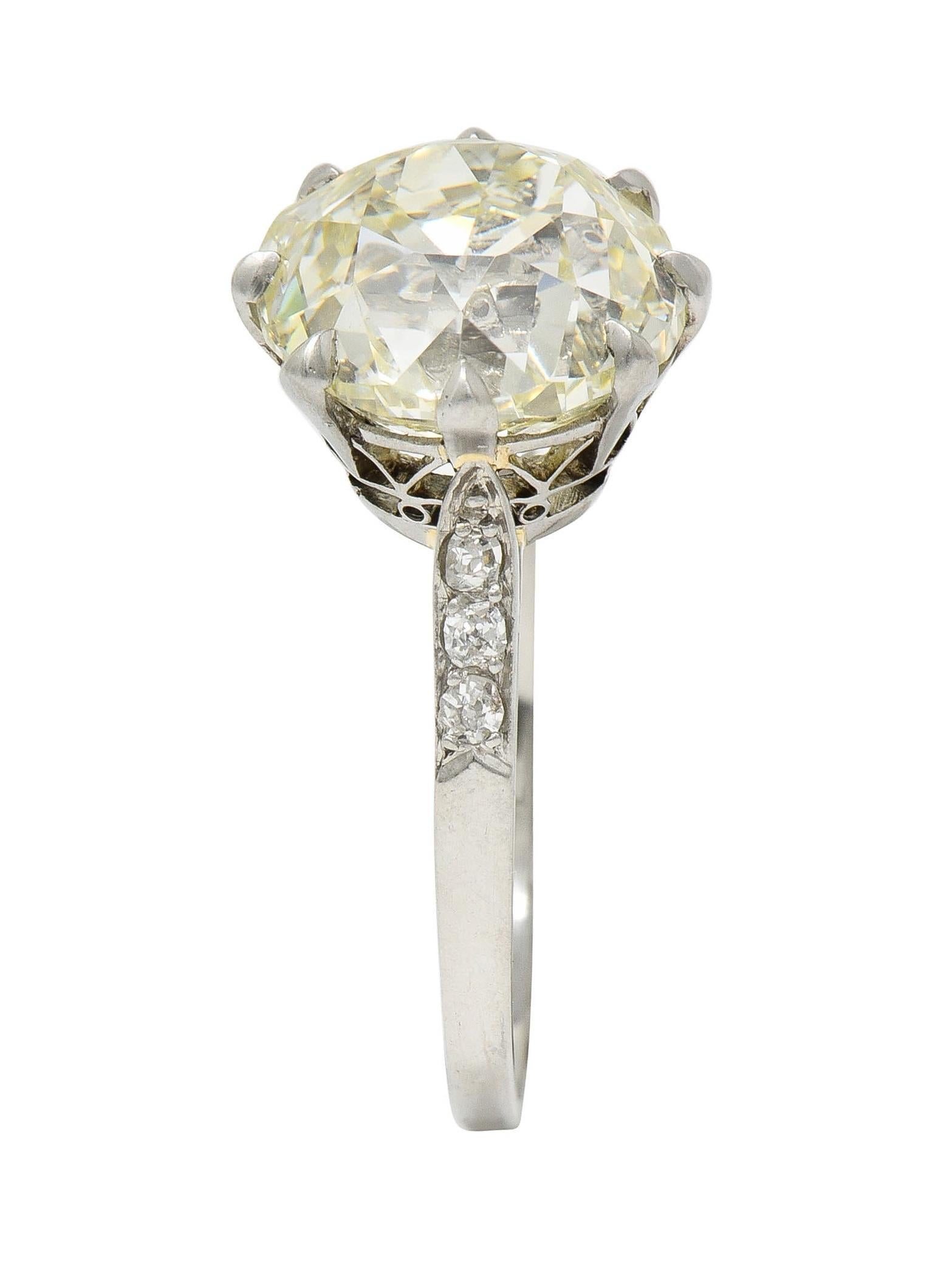 Art Deco French 4.87 CTW Old European Diamond Platinum Vintage Engagement Ring For Sale 7