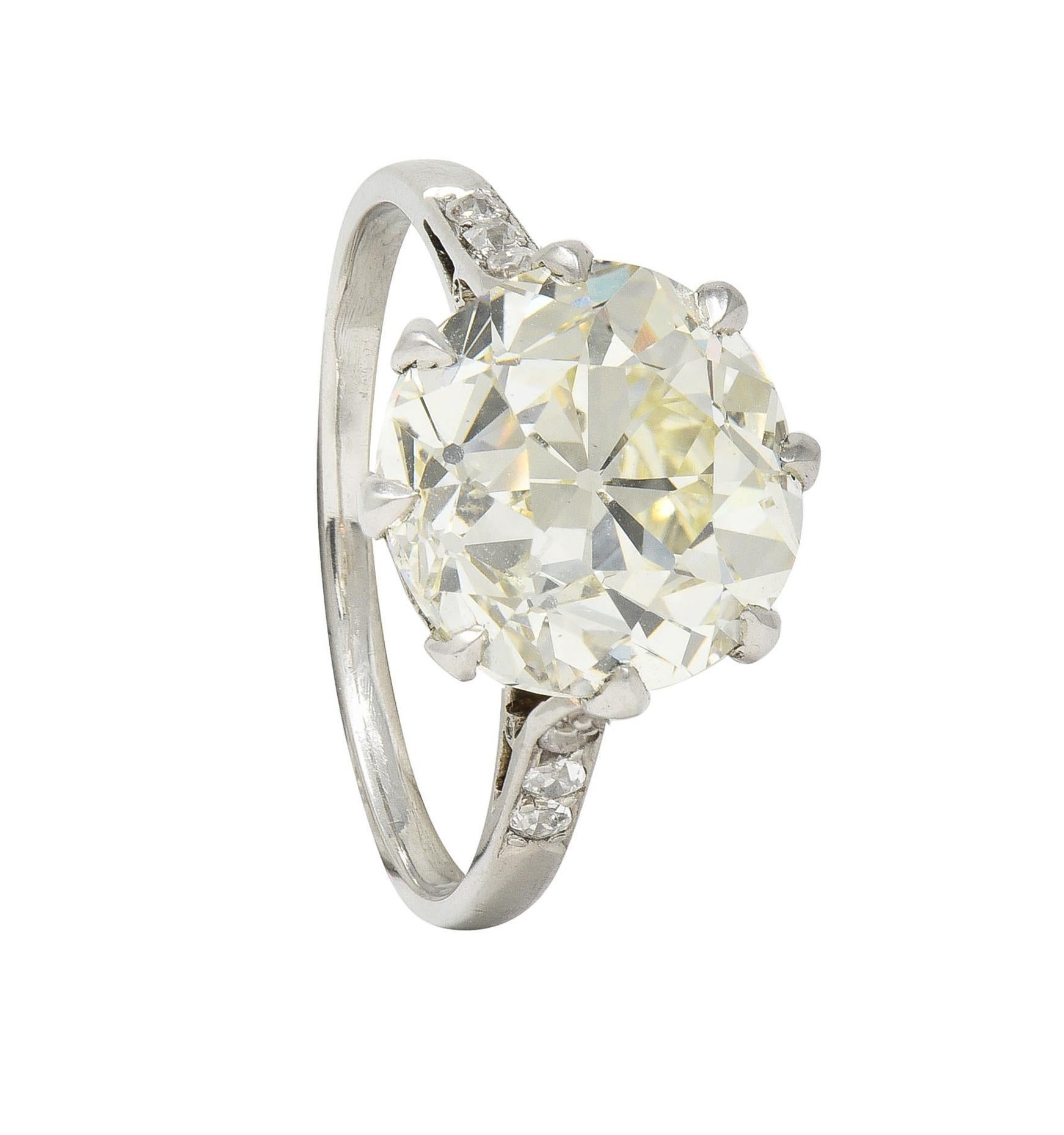 Art Deco French 4.87 CTW Old European Diamond Platinum Vintage Engagement Ring For Sale 8
