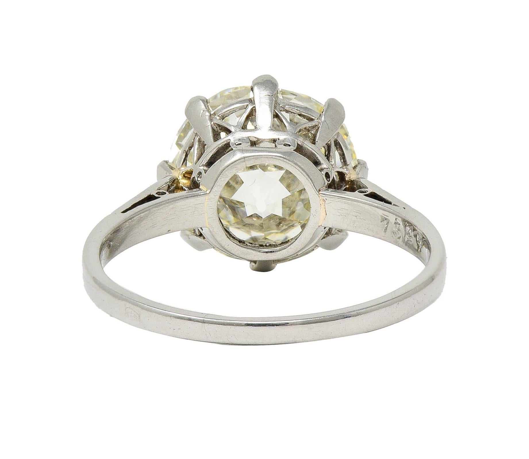 Women's or Men's Art Deco French 4.87 CTW Old European Diamond Platinum Vintage Engagement Ring For Sale
