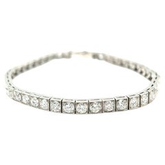 Art Deco French 6.70 Carats Old European Cut Diamonds Platinum Tennis Bracelet