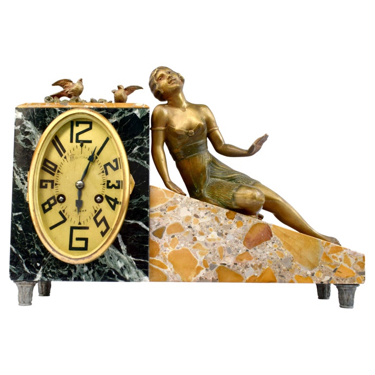 Art Deco French 8 Day Marble Mantle Clock, c1930's