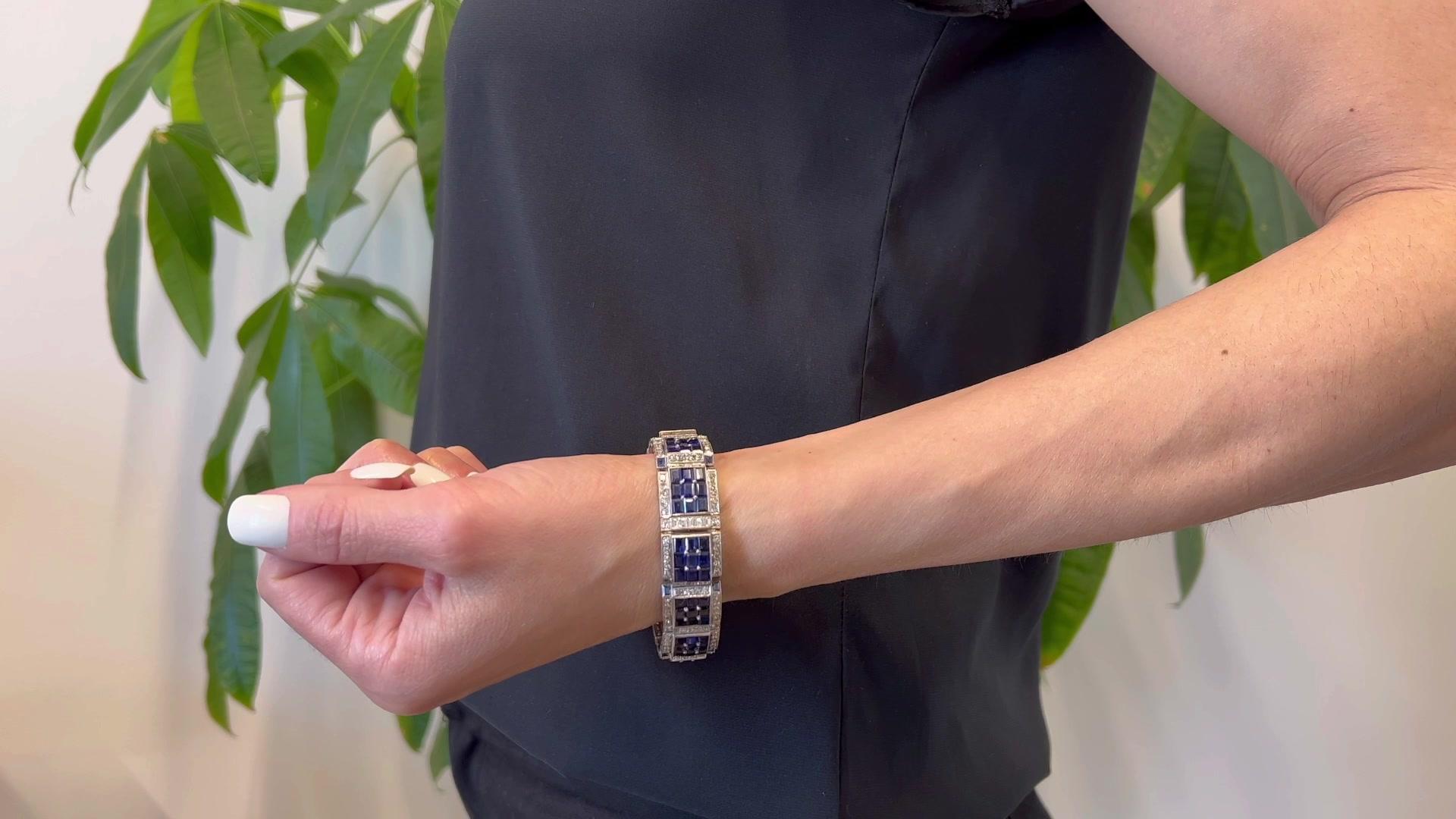 Platinarmband im französischen Art déco-Stil mit AGL-Saphir und Diamant im Zustand „Gut“ in Beverly Hills, CA