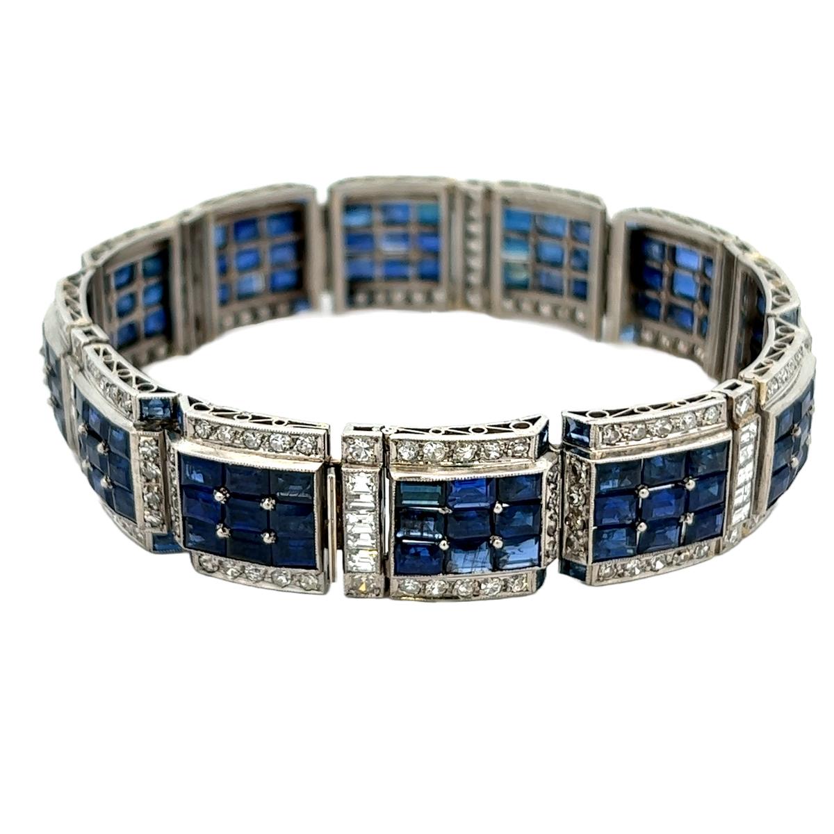 Platinarmband im französischen Art déco-Stil mit AGL-Saphir und Diamant 1