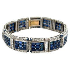 Art Deco French AGL Sapphire Diamond Platinum Bracelet