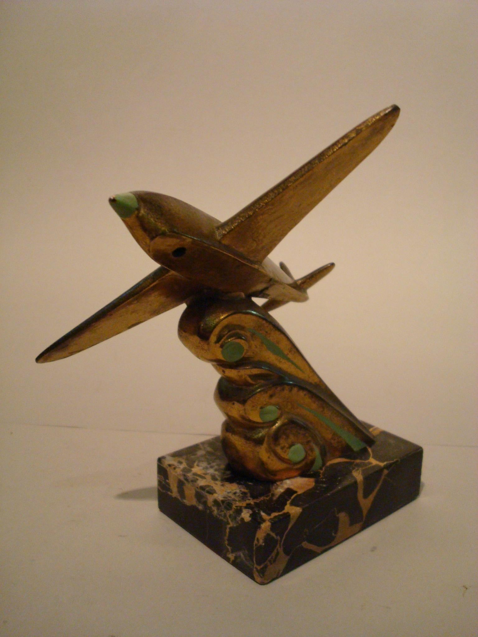 Cast Art Deco French Airplane Desk Paperweight Sculpture