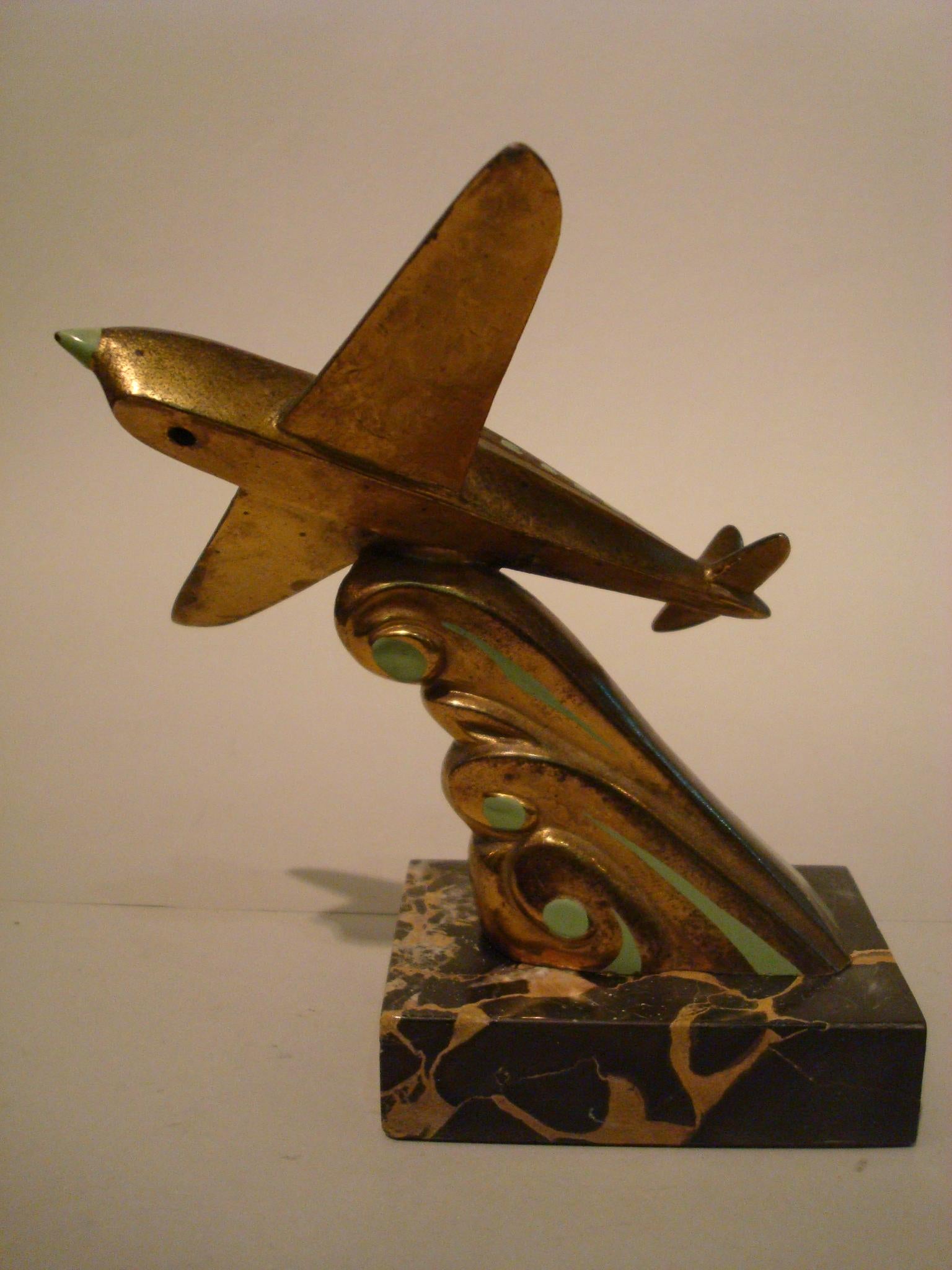 Art Deco French Airplane Desk Paperweight Sculpture In Good Condition In Buenos Aires, Olivos