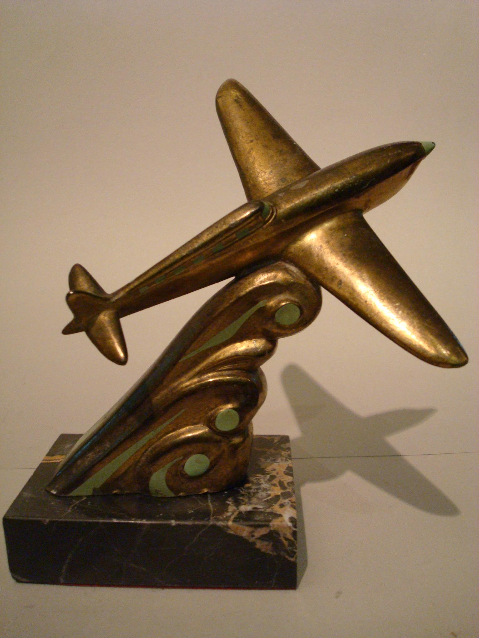 Metal Art Deco French Airplane Desk Paperweight Sculpture