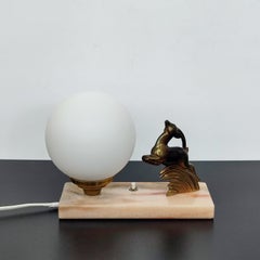 Art Deco French Antelope Lamp – Satinated Glass Globe, 1920s