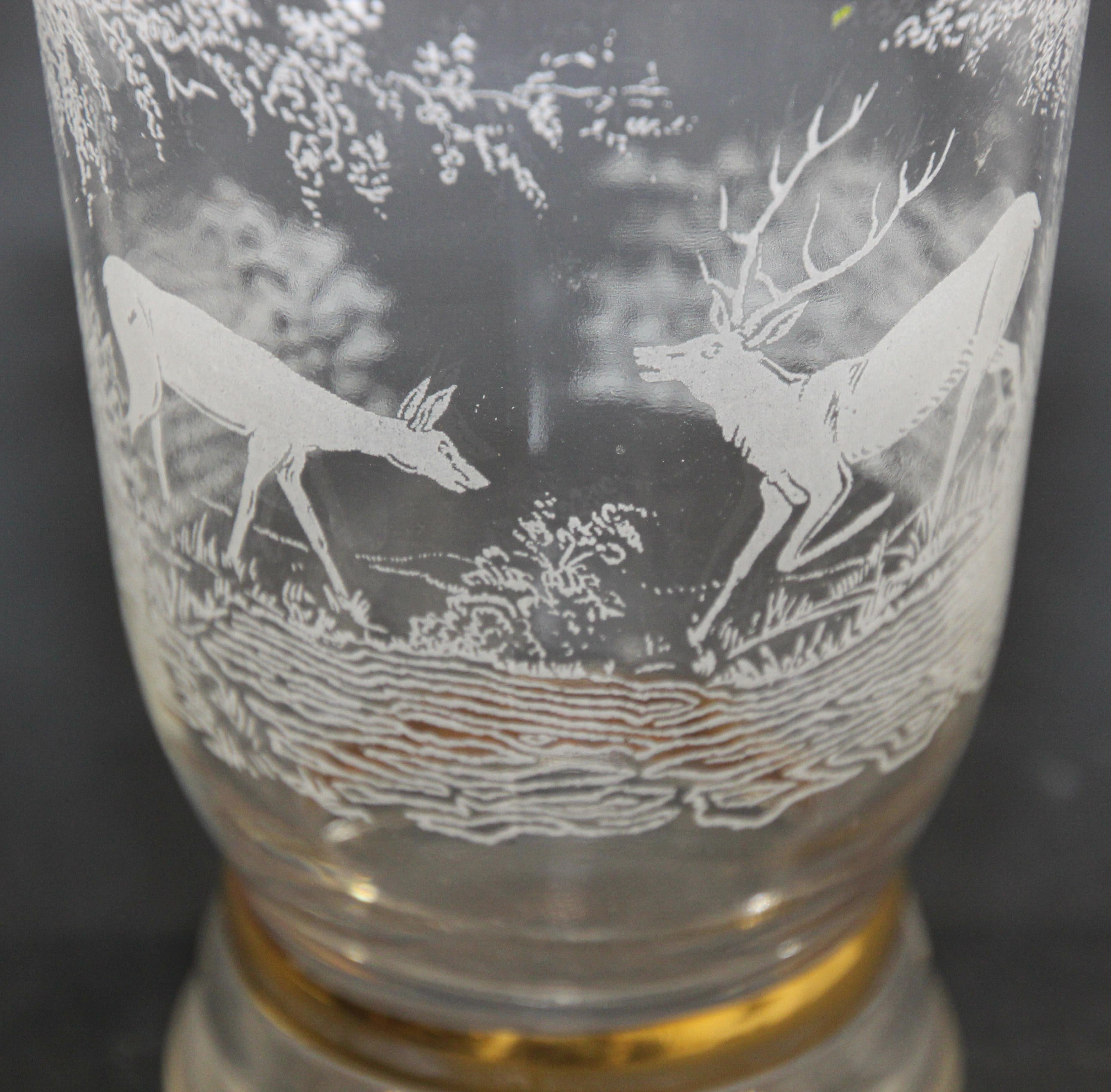 Art Deco French Antique Glass Etched Vase, Circa 1930's 1