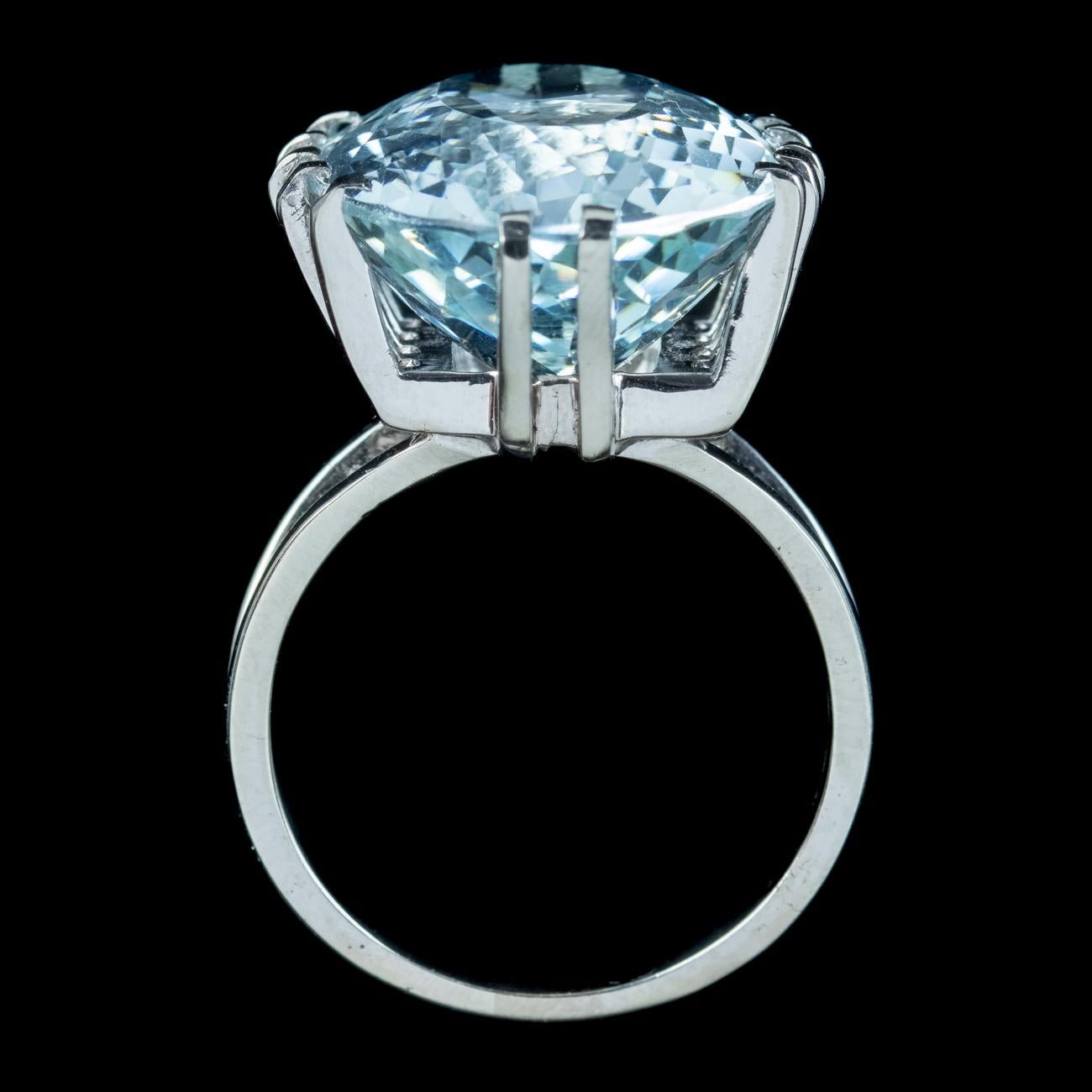 Art Deco French Aquamarine Cocktail Ring 20ct Aqua In Excellent Condition For Sale In Kendal, GB