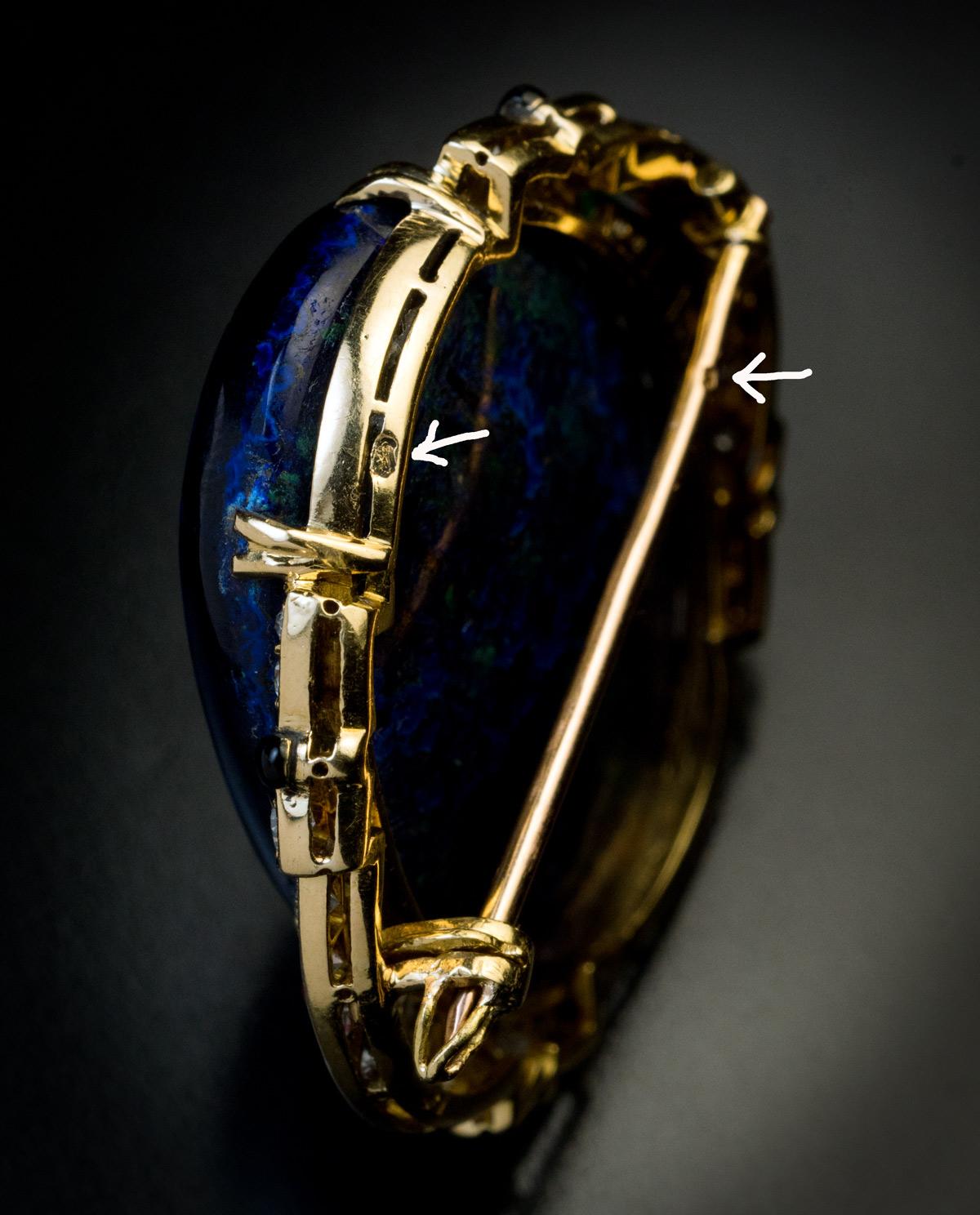 Art Deco French Azurite Malachite Diamond Enamel Brooch 2