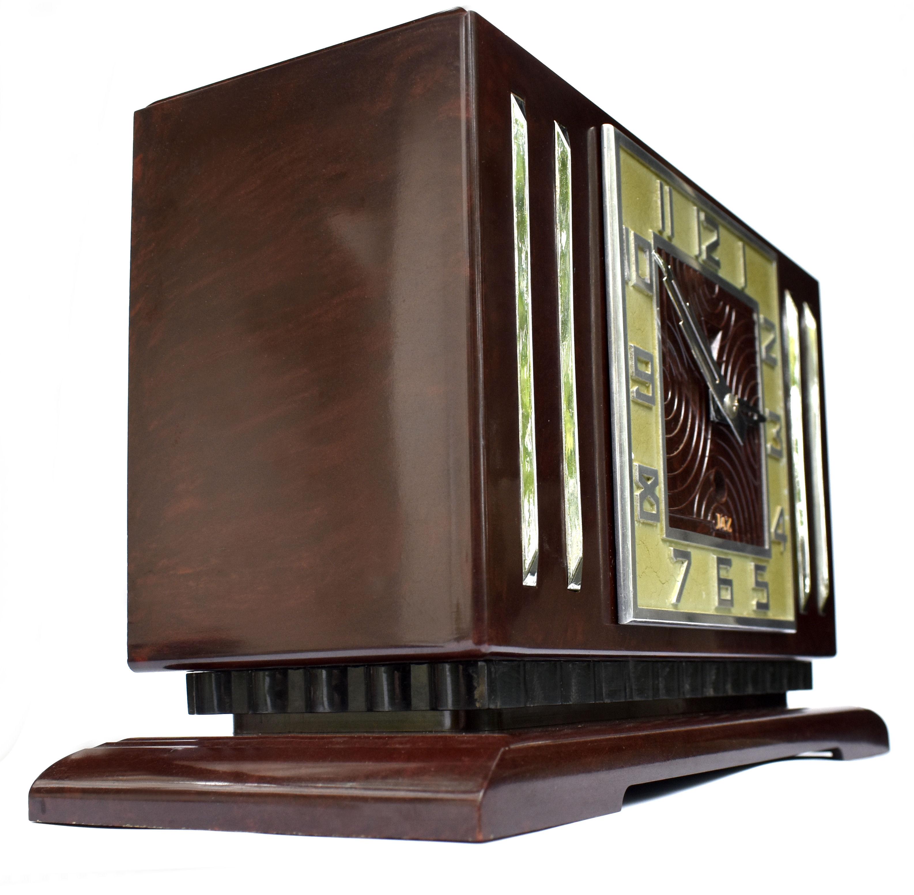 Chrome Art Deco French Bakelite Mantle Clock by JAZ, C1930