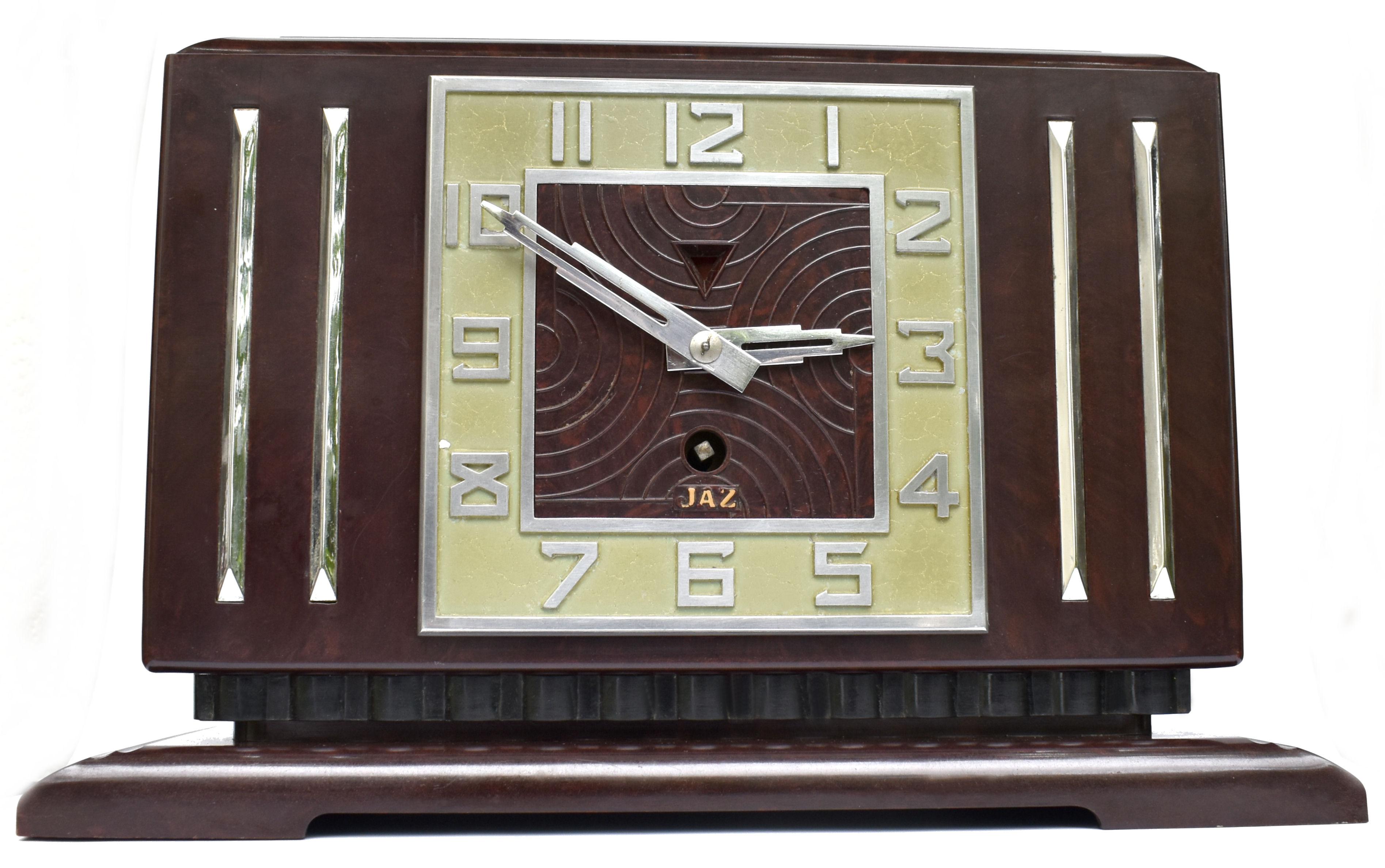 Art Deco French Bakelite Mantle Clock by JAZ, C1930 2