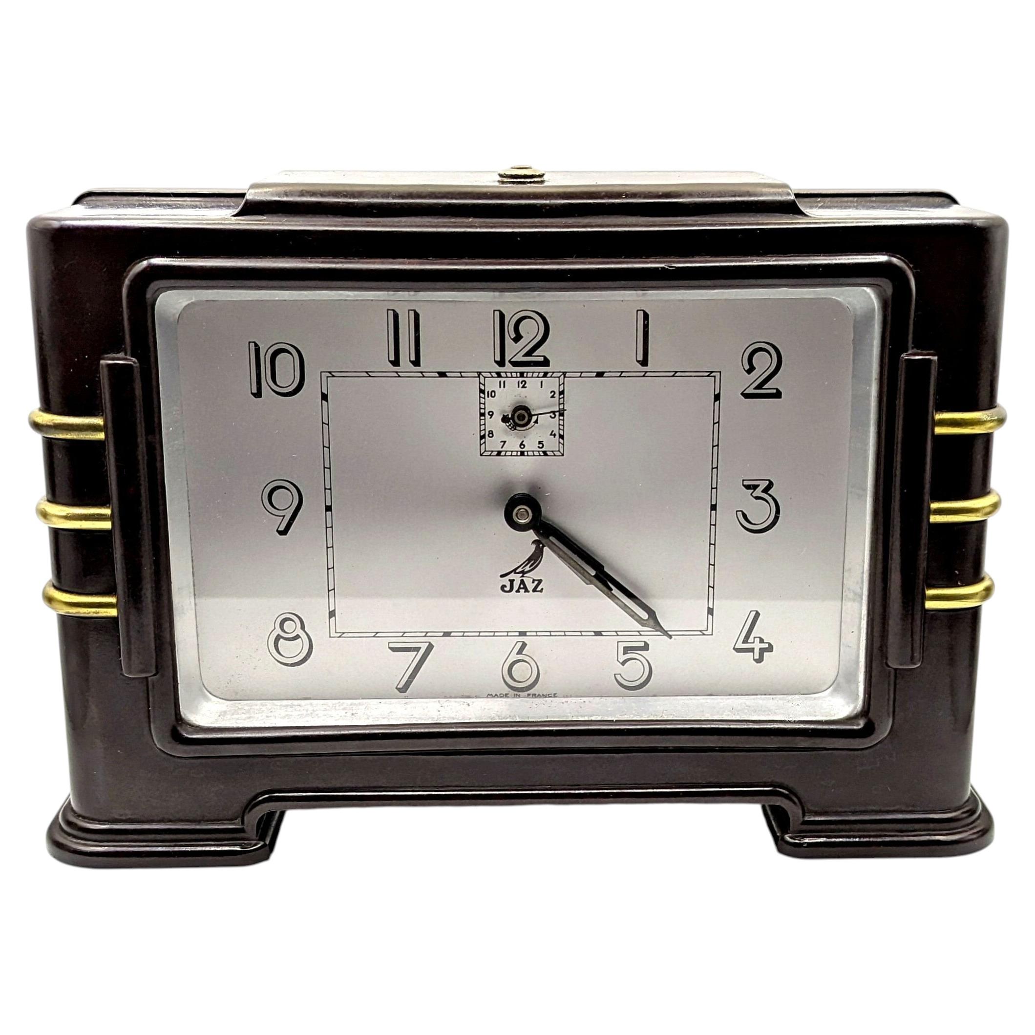 Art Deco French Bakelite Streamline Mantle Clock By Jaz , c1930