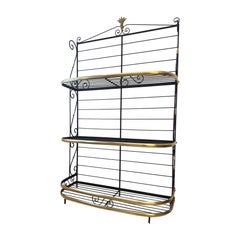 Art Deco French Bakers Rack: Three-Tiered Etagere in Wrought Iron & Brass, 1930s