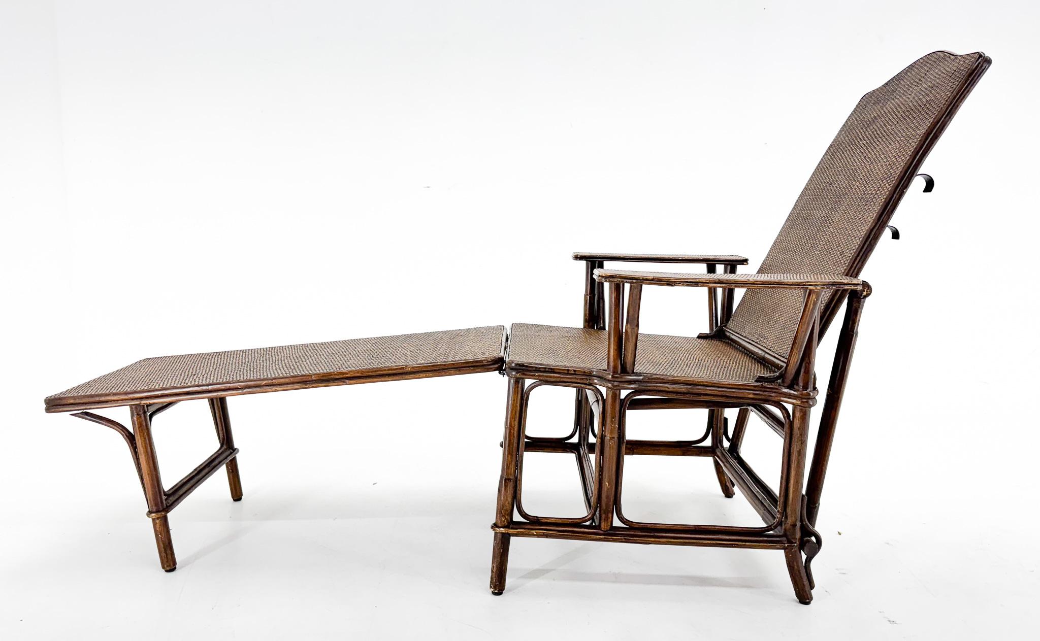 20th Century Art Deco French Bamboo & Wicker Chaise Lounge  For Sale
