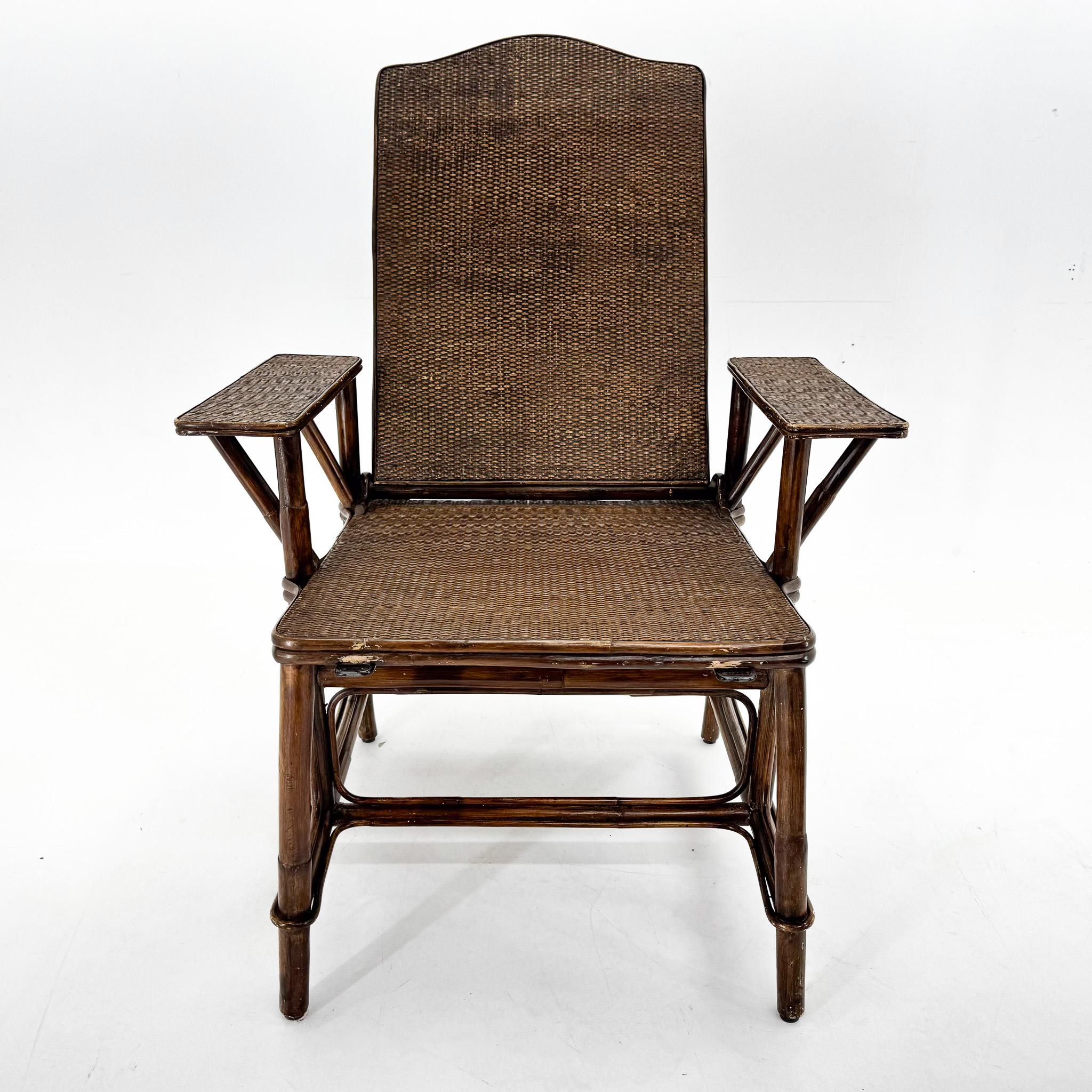 Art Deco French Bamboo & Wicker Chaise Lounge  For Sale 3